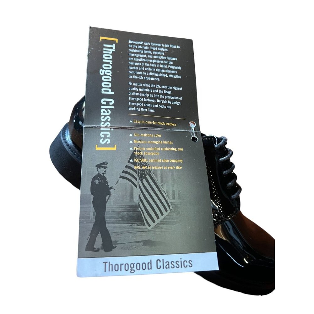 Thorogood Mens Poromeric Academy Oxford Shoes 8.5M Black Gloss Slip-Resistant - Picture 2 of 11